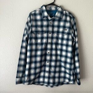 Eddie Bauer Navy and White Men's Button Up Shirt